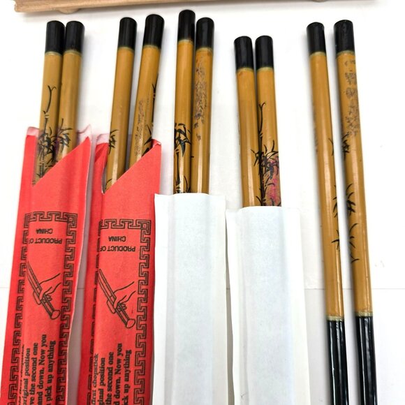 Set Of 5 Bamboo Chopsticks With Wooden Rest Holder je180 - Picture 3 of 10